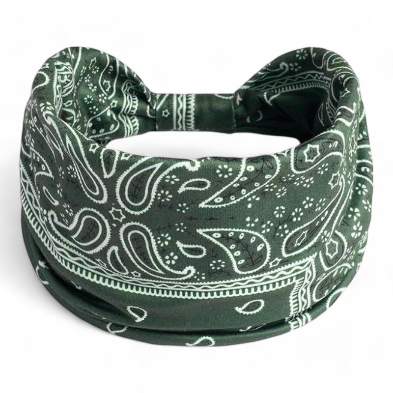 Bandana Bandeau Croisé Vert Olive et Blanc 