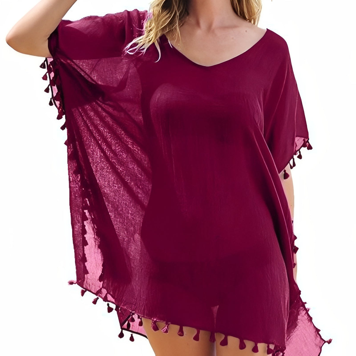 Robe Paréo à Pompons - Bordeaux - Unique