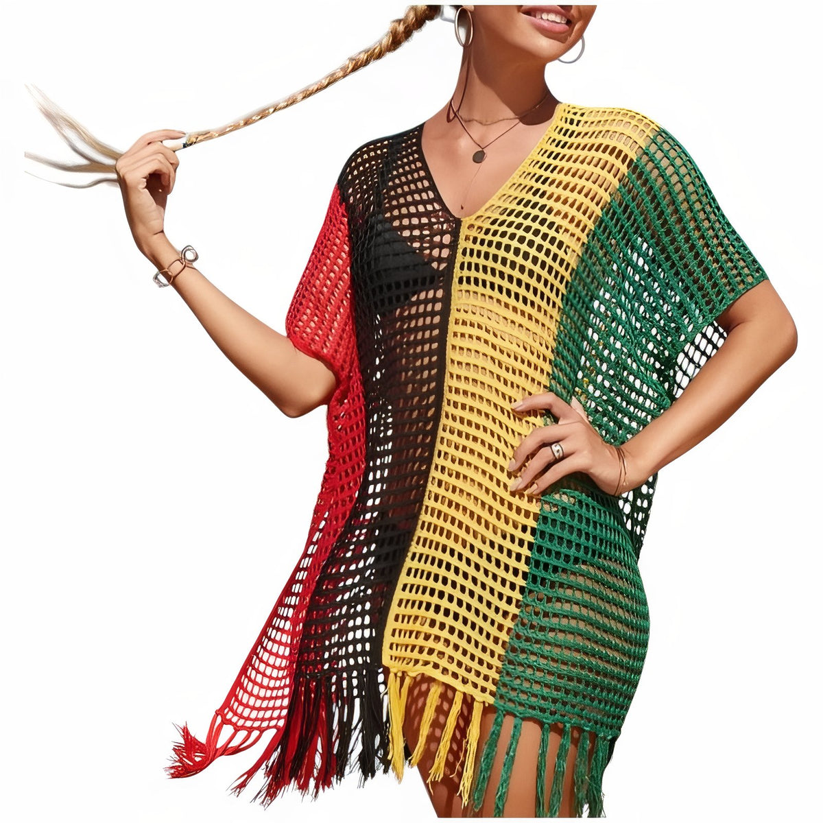 Robe de Plage Courte en Crochet Multicolore - Jamaique - Unique