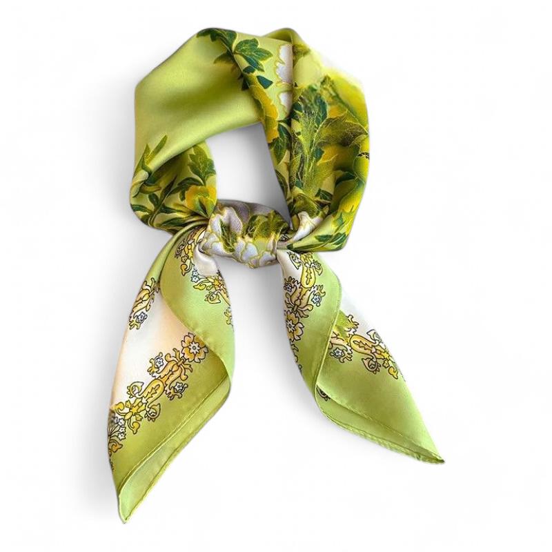 Petit Foulard Carré Couleur Vert Pomme et Jaune 70*70cm
