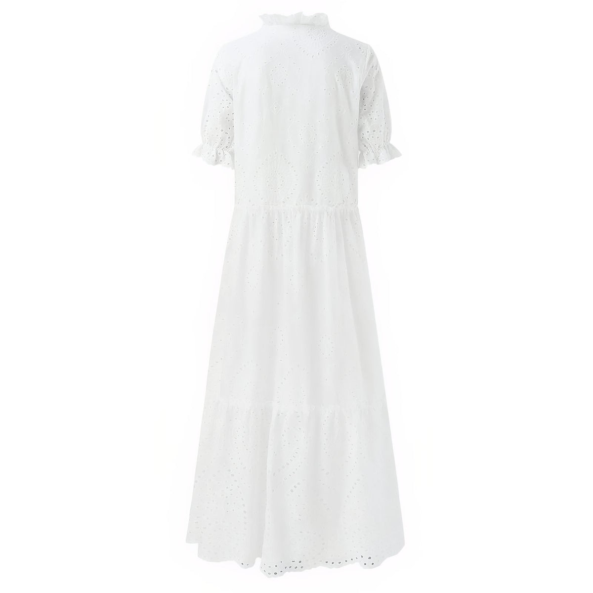 Longue Robe de Plage Blanche à Dentelles Brodées Style Bohème vue arrière - Blanc