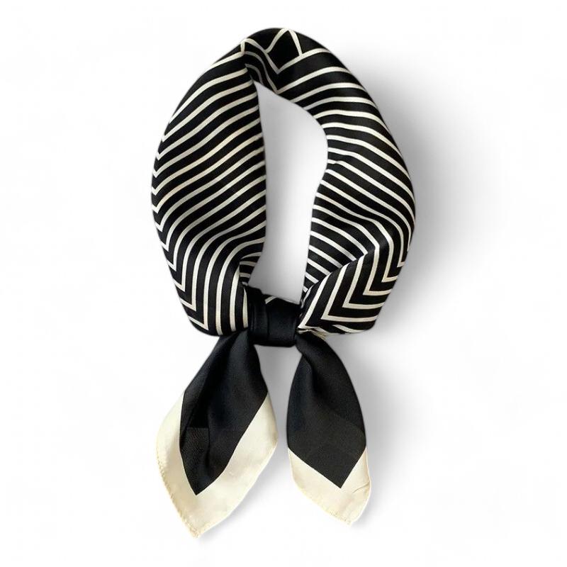 Petit Foulard Tour De Cou Femme Noir et Ivoire 70*70cm