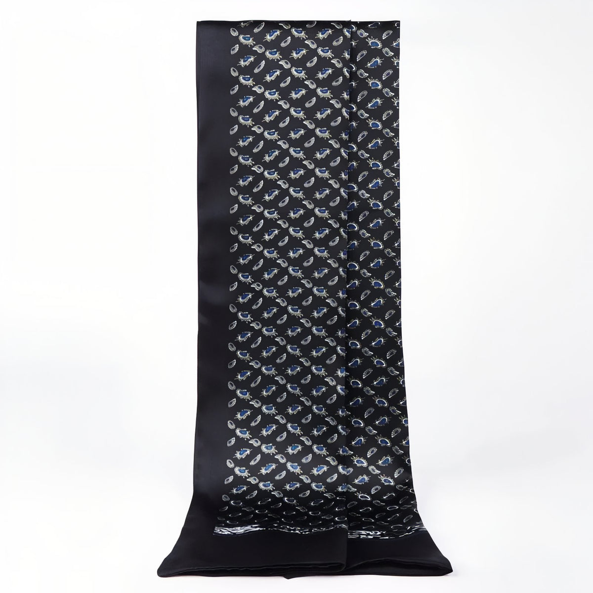 Echarpe Soie Vintage Homme - Bleu Nuit et Argent