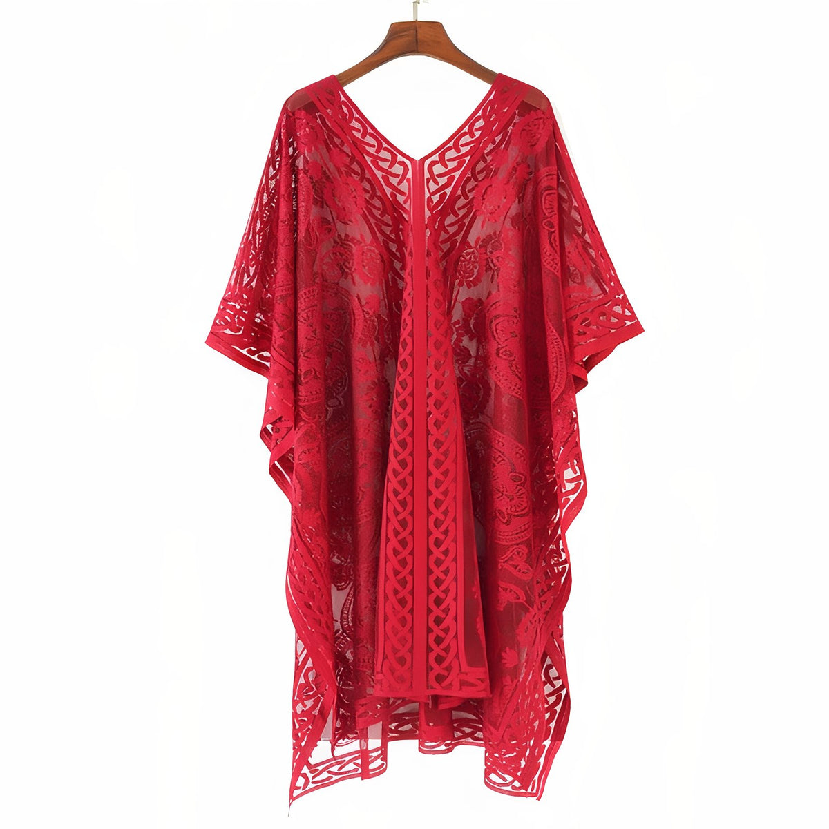 Tunique Robe Paréo Courte en Dentelle - Rouge - Unique