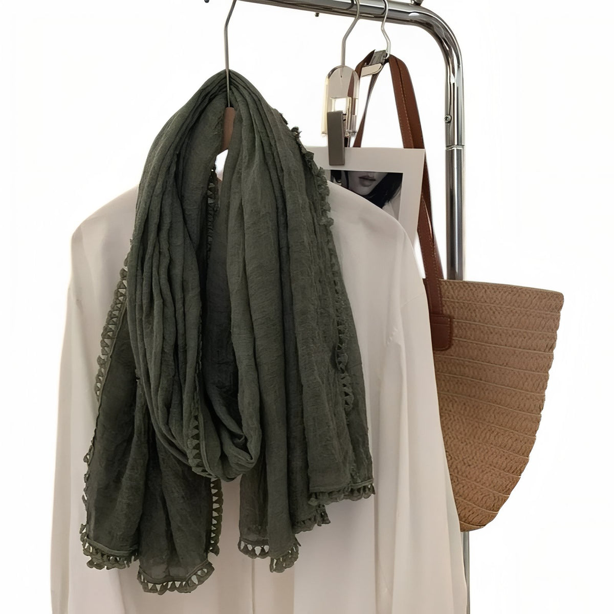 Foulard Effet Froissé - Vert Olive - 90*190cm