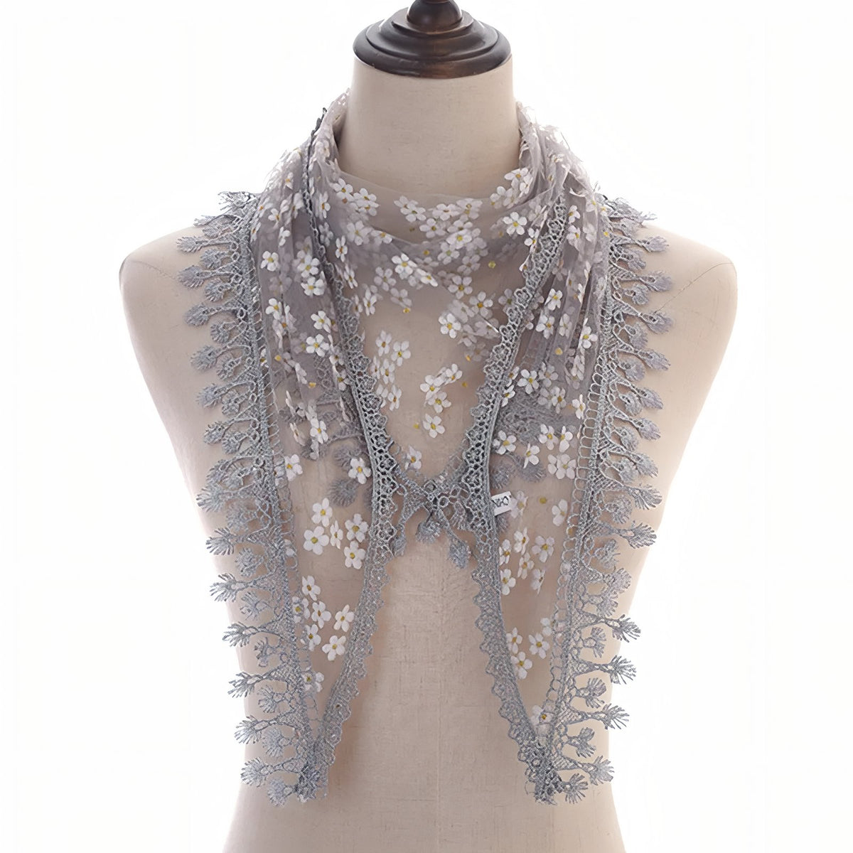 Foulard Triangle Dentelle - Gris Clair - 160*50cm