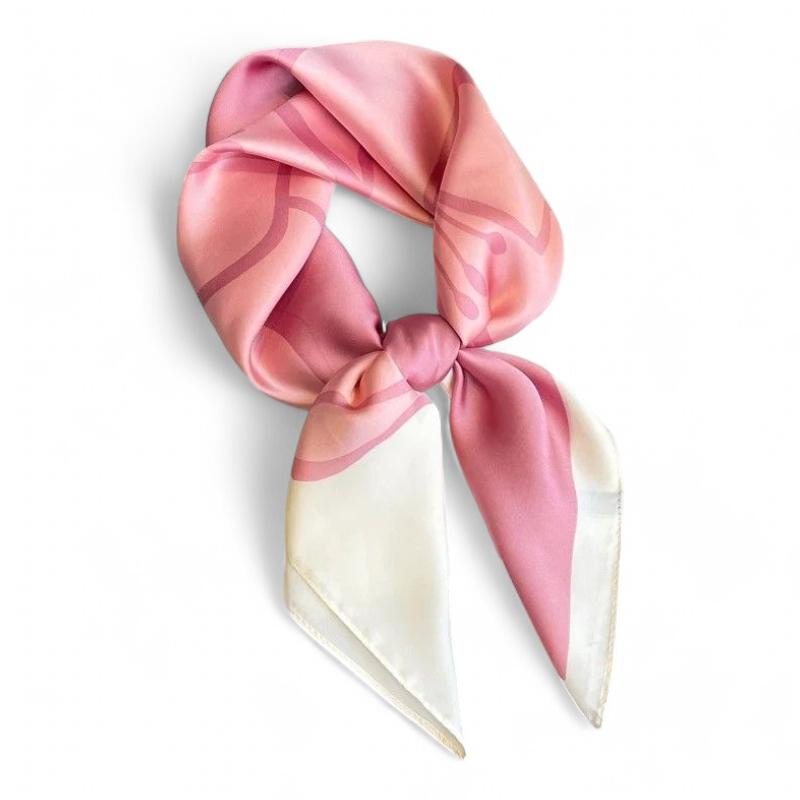 Petit Foulard Carré Couleur Rose Pâle et Blanc 70*70cm