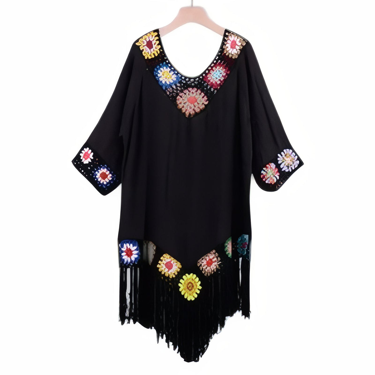 Robe Paréo à Franges - Noir - Unique