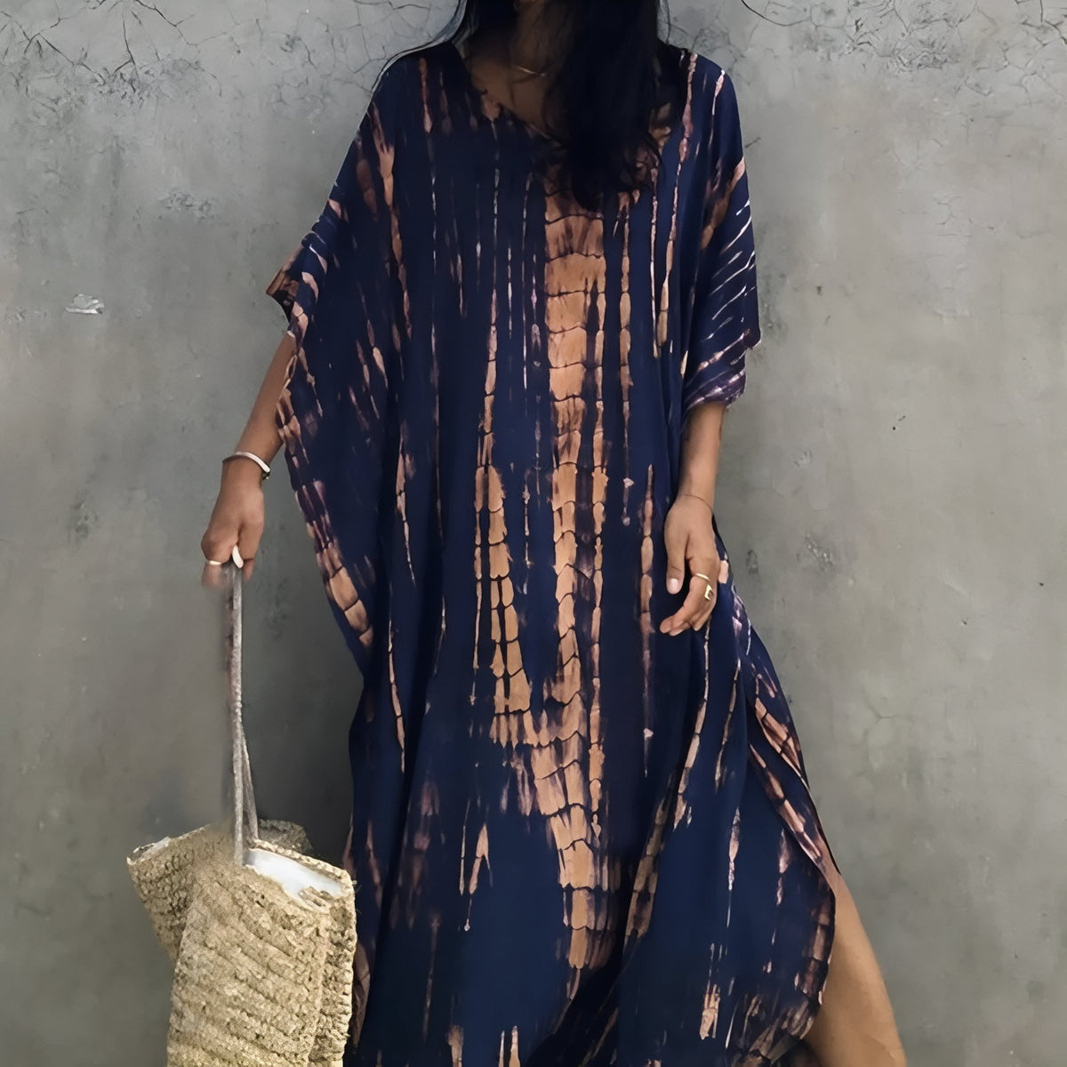 Longue Robe Tie and Dye - Bleu Marine - Unique