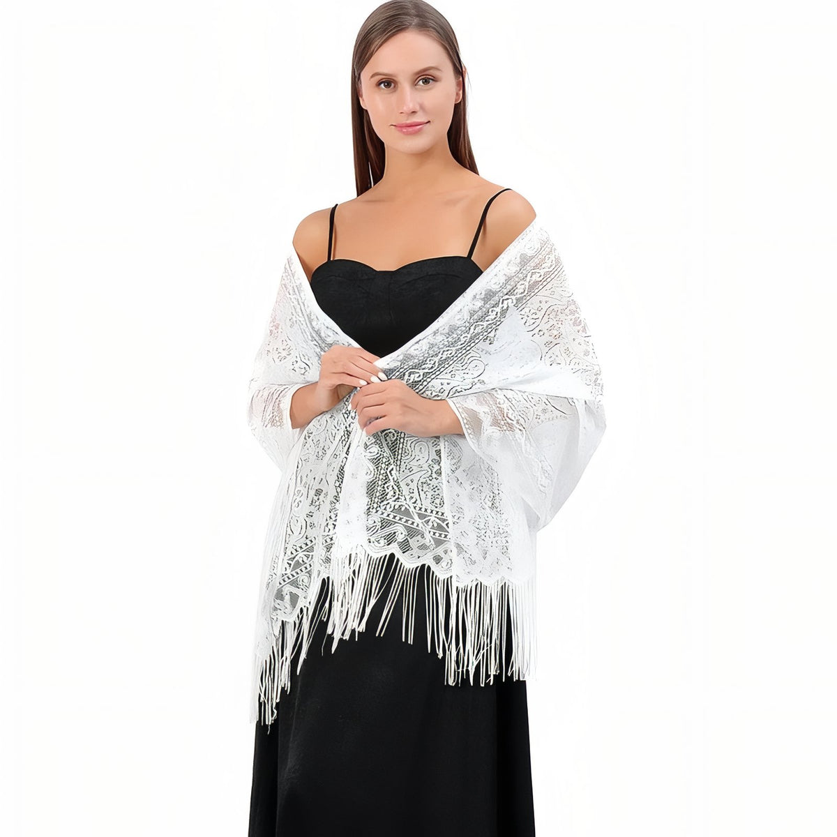 Etole Dentelle Blanc Femme portée sur les épaules - Blanc - Ivoire Crème