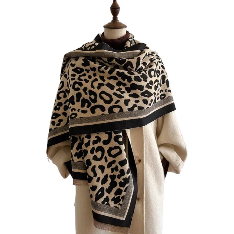 Echarpe Imprimé Léopard Beige et Noir 185*65cm