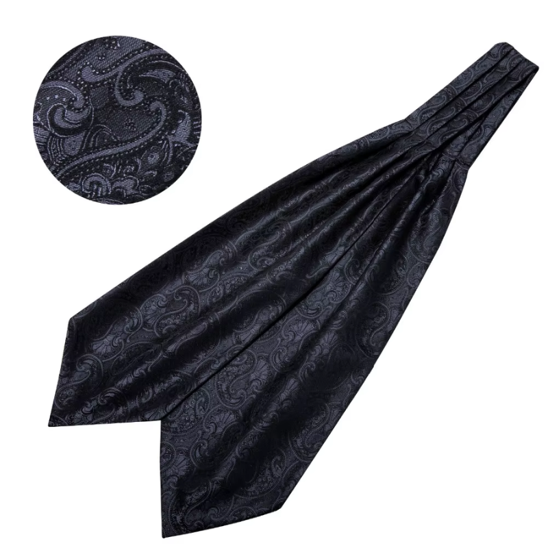 Ascot en Soie avec Boutons et Pochette pochette et boutons noirs