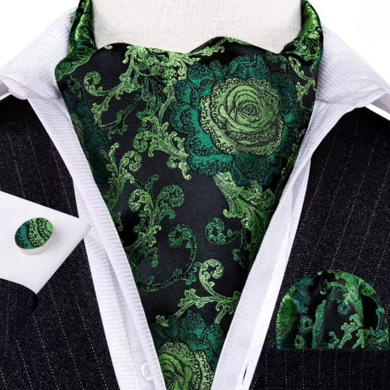 Ascot en Soie avec Boutons et Pochette Vert