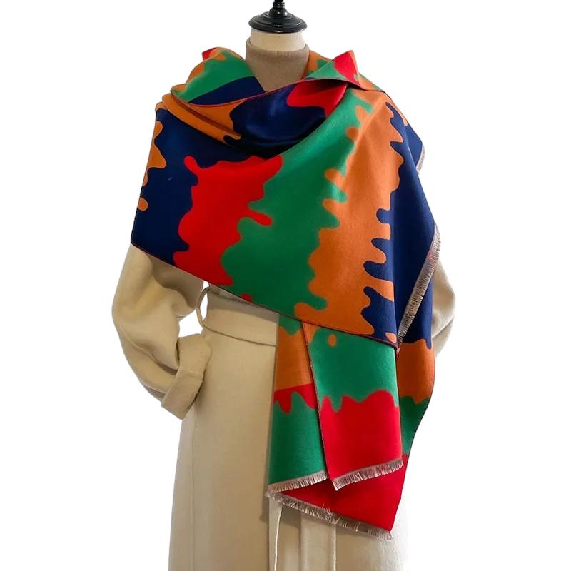 Grande Echarpe Plaid Femme Rouge et Bleu Marine 65*185cm