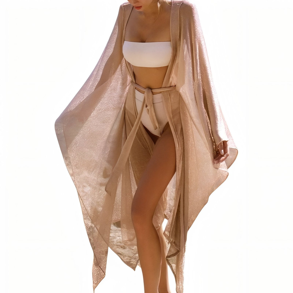 Paréo de Plage Long façon Kimono - Doré - Unique