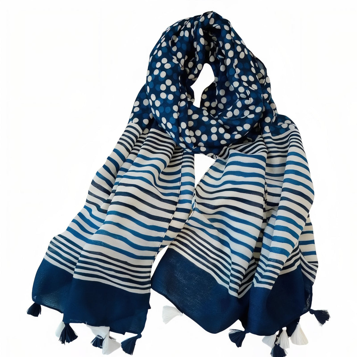 Grand Foulard Femme Bleu Marine et Blanc - Bleu Marine Rayé - 180*90cm