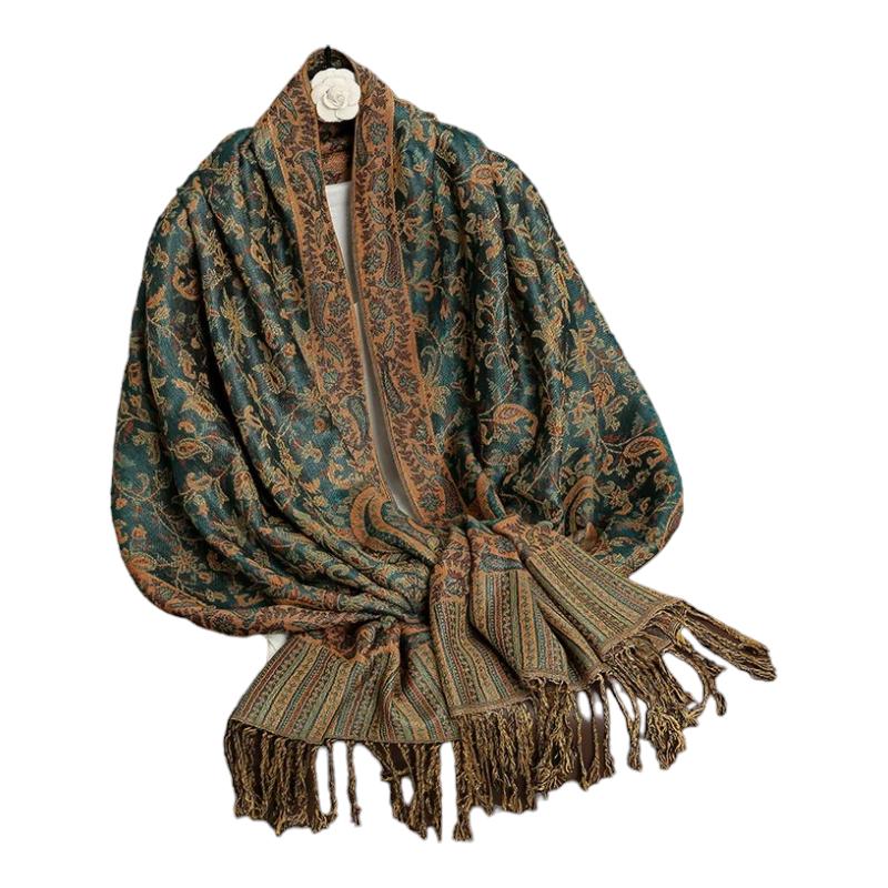 Foulard Indien Femme Vert Émeraude et Cuivre 