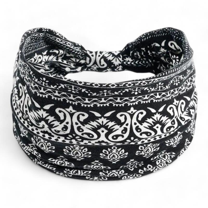 Bandana Bandeau Croisé Noir et Blanc Rayé 