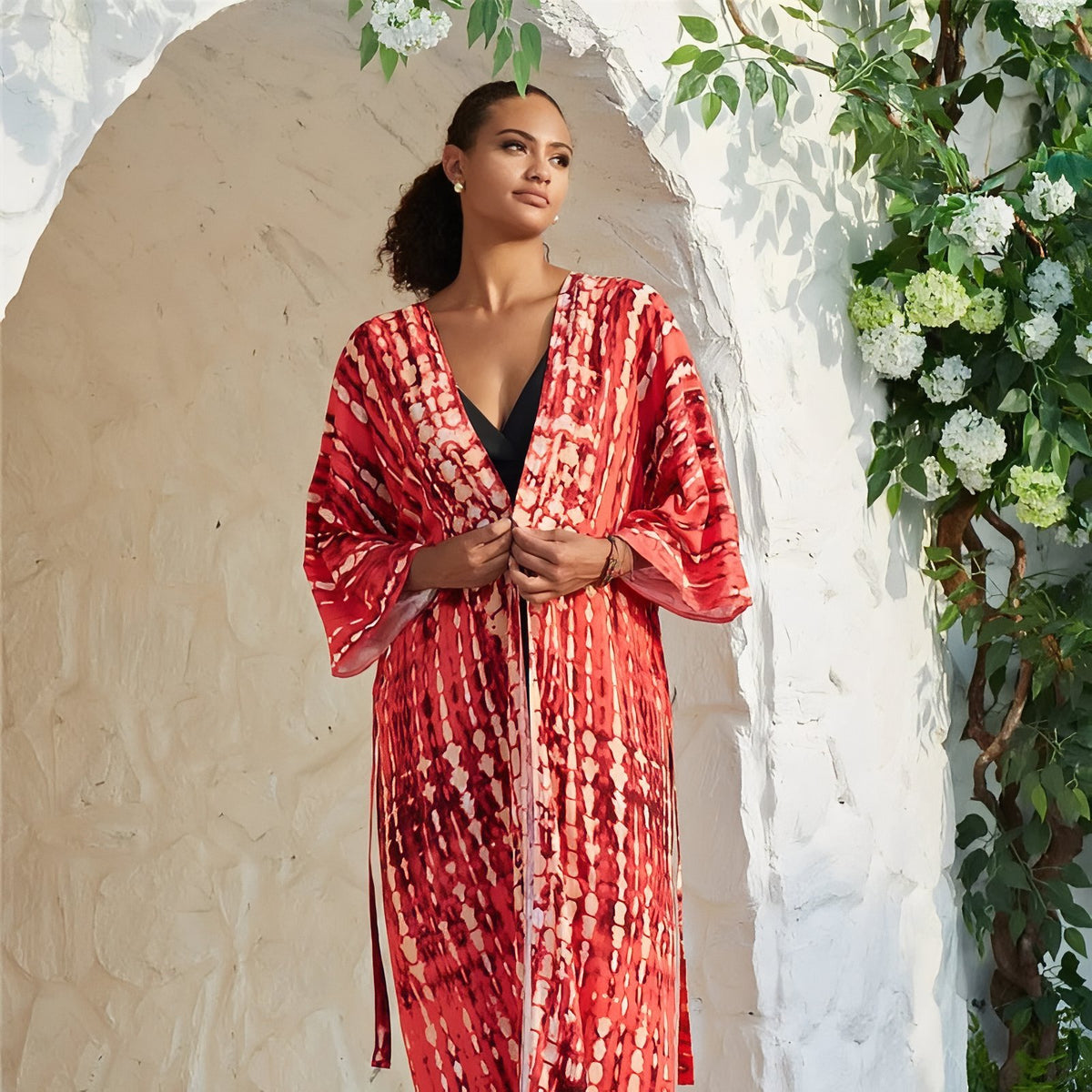 Kimono de Plage Tie and Dye Manches Longues - Corail - Unique