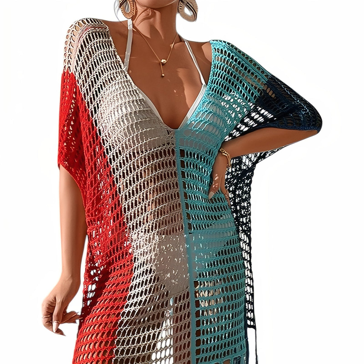Robe Paréo en Maille - Bleu et Gris - Unique