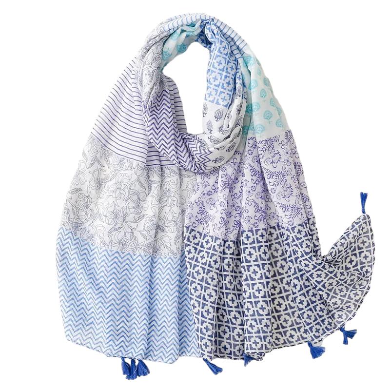 Chèche Echarpe Multicolore Originale Bleu Marine et Lavande 180*90cm