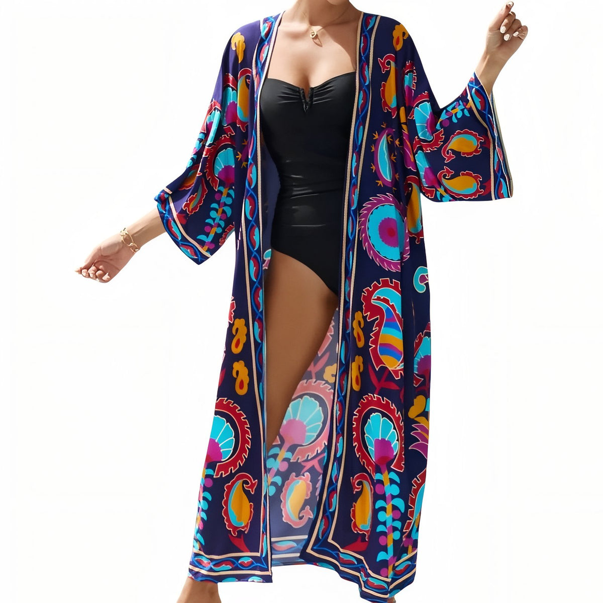 Kimono de Plage Grande Taille Imprimé Eté - Paisley Coloré - Unique