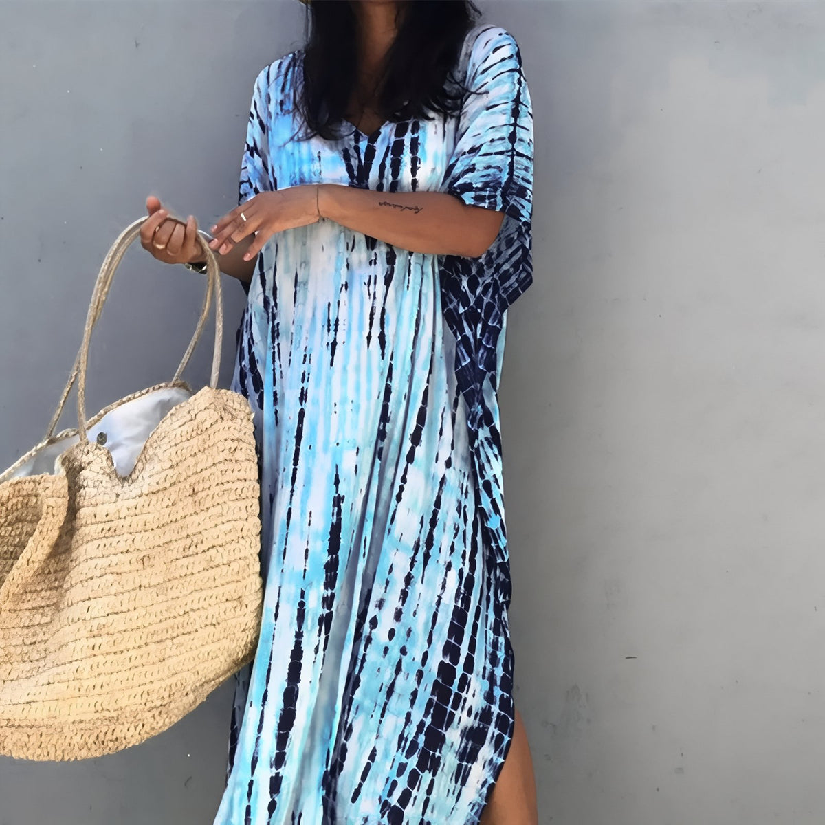Longue Robe Tie and Dye - Bleu Clair - Unique