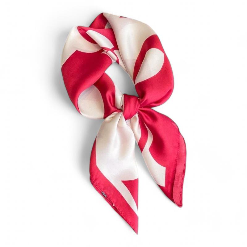 Petit Foulard Carré Couleur Rouge et Crème 70*70cm