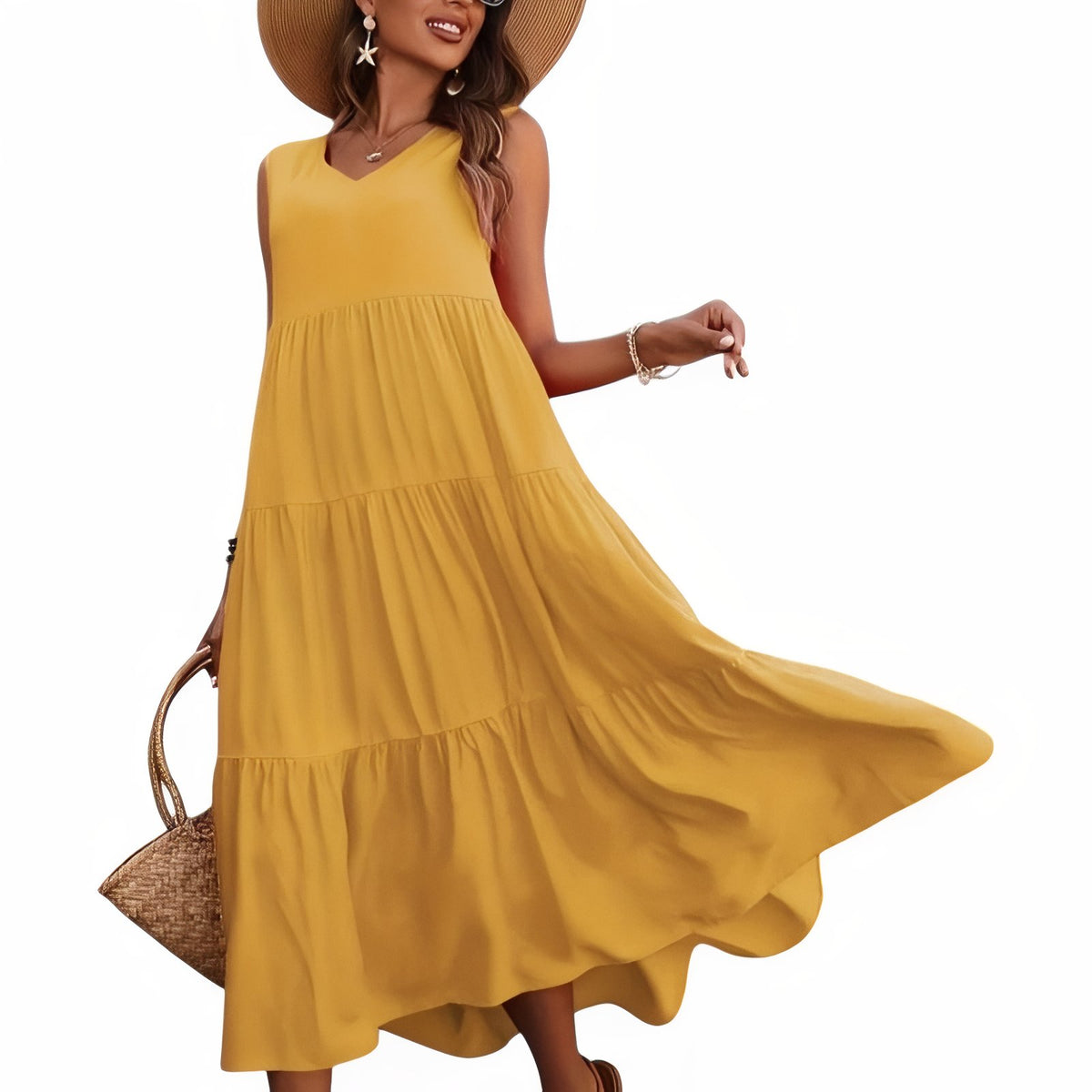 Robe de Plage à Volant - Jaune