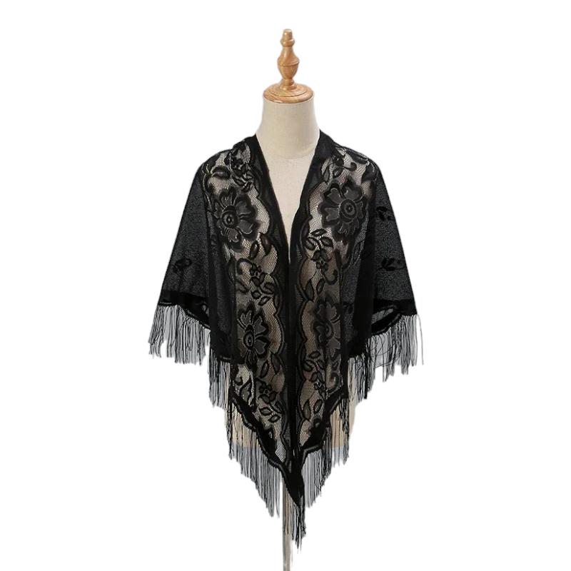 Châle Cape Crochet en Dentelle Noir 