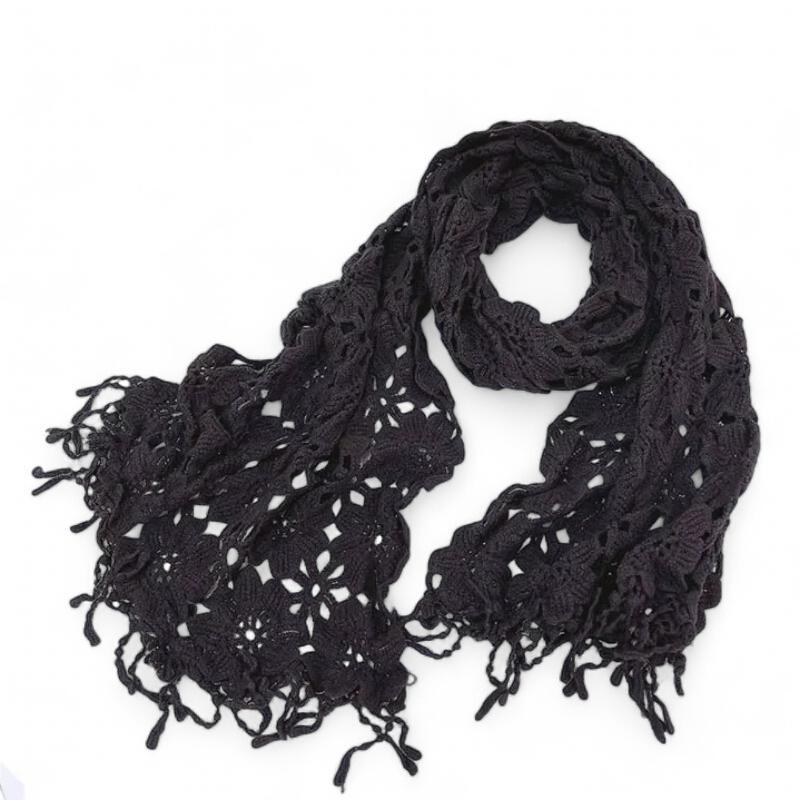 Echarpe Dentelle Crochet Noir 40x190cm
