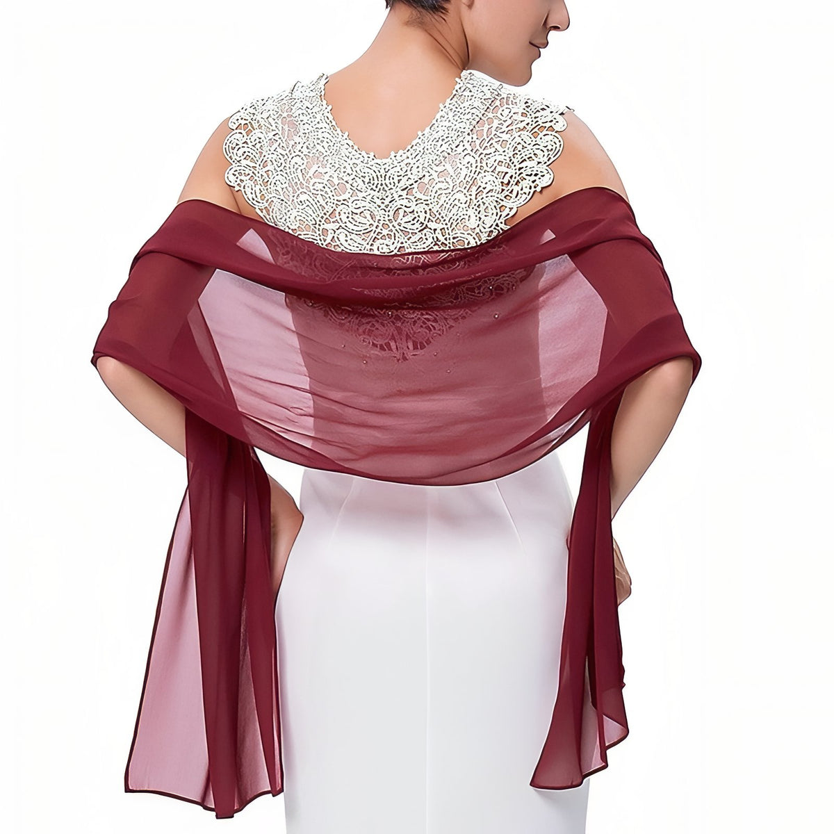 Châle de Soirée Femme portée sur les épaules - Gris Pâle - Taupe - Vert D'eau - Blanc Cassé - Bleu Royal - Fuchsia - Orange - Vert Émeraude - Bordeaux - Bleu Marine - Noir - Violet - Pêche - Rouge - Corail - Bleu Céleste - Rose Clair - Jaune
