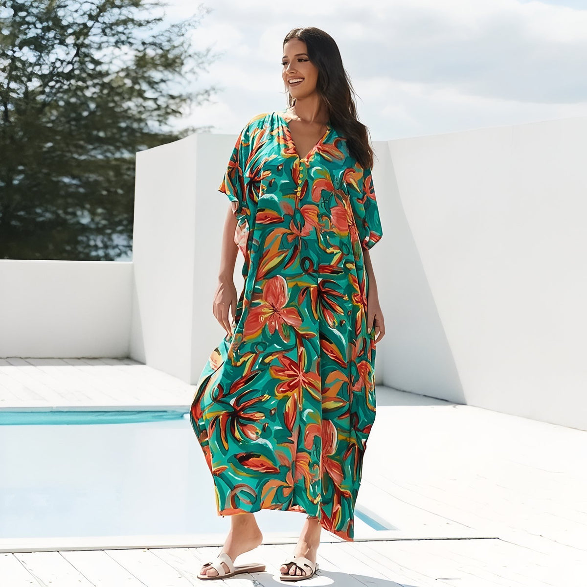 Robe de Plage Extra Large portée à la main - Vert