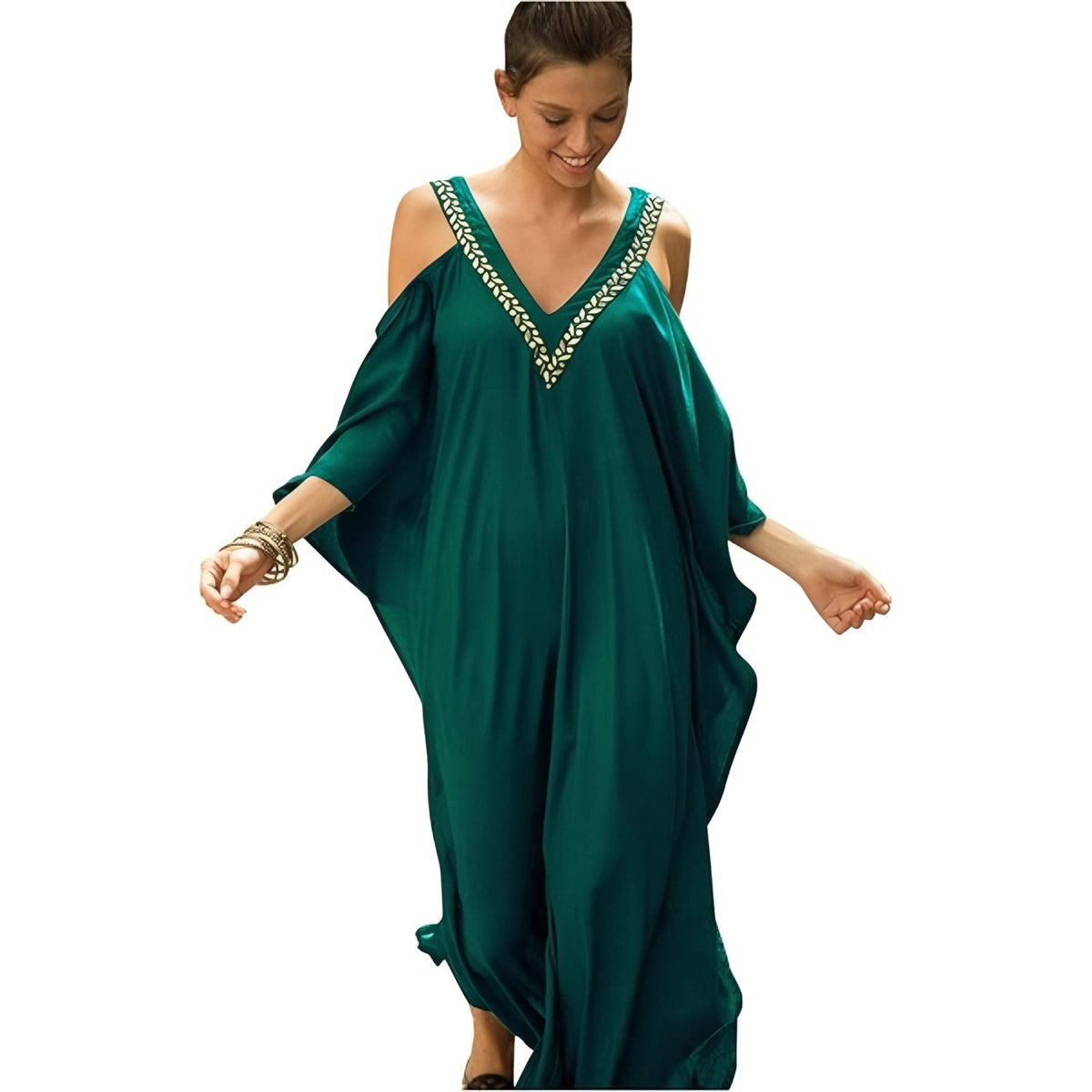 Kaftan de Plage pour Femme Style Oriental - Vert Emeraude - Unique
