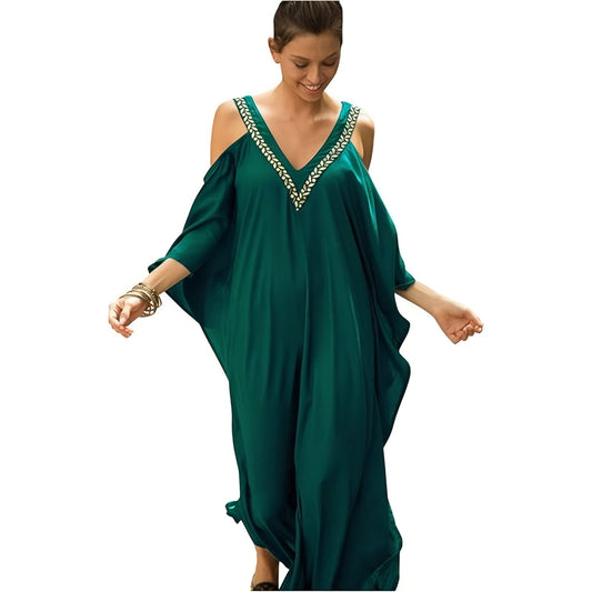 Kaftan de Plage pour Femme Style Oriental - Vert Emeraude - Unique