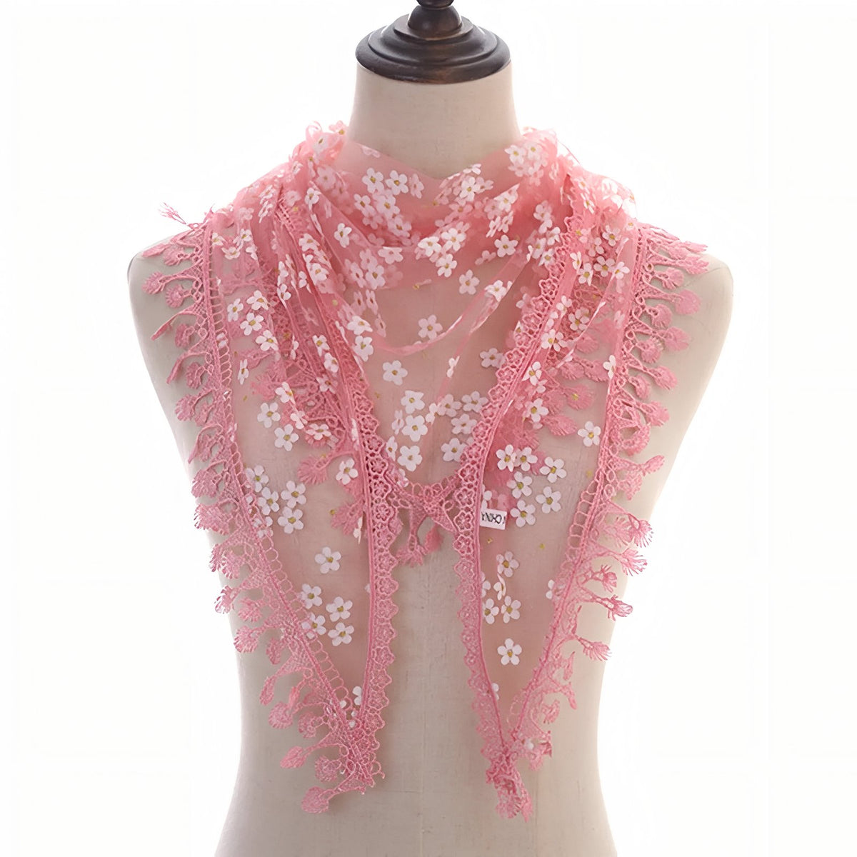 Foulard Triangle Dentelle - Rose - 160*50cm