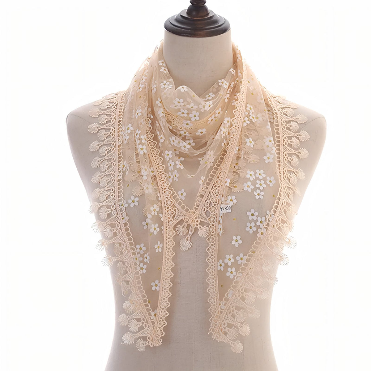 Foulard Triangle Dentelle - Beige Clair - 160*50cm