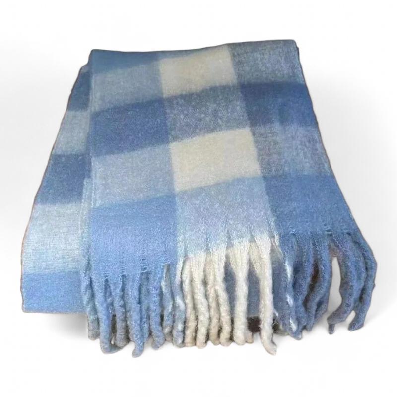 Grande Echarpe Femme Bleu Pâle et Blanc 220*38cm