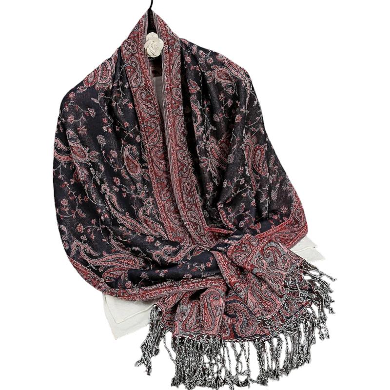 Foulard Motif Ethnique Noir et Bordeaux 70x190cm