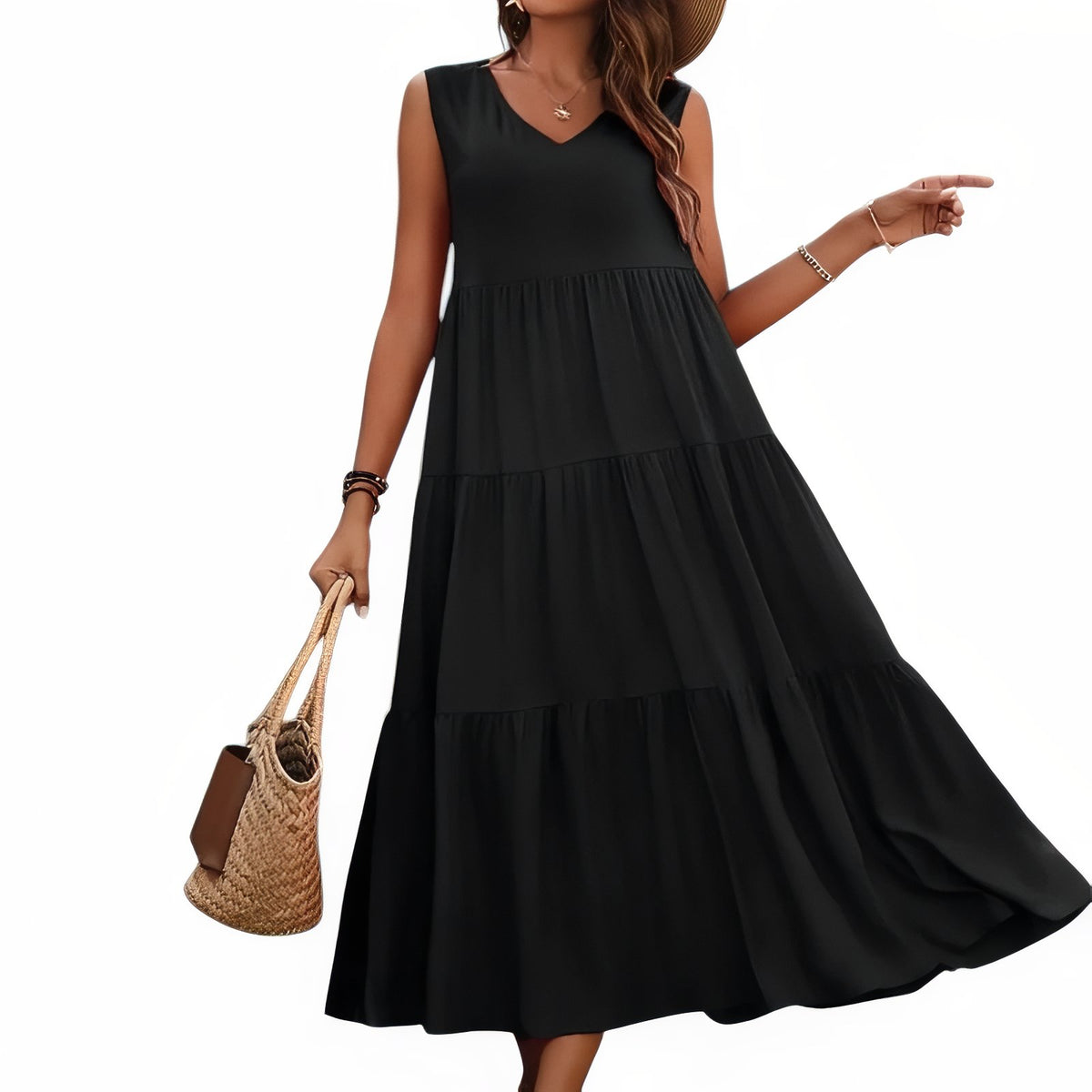 Robe de Plage à Volant - Noir
