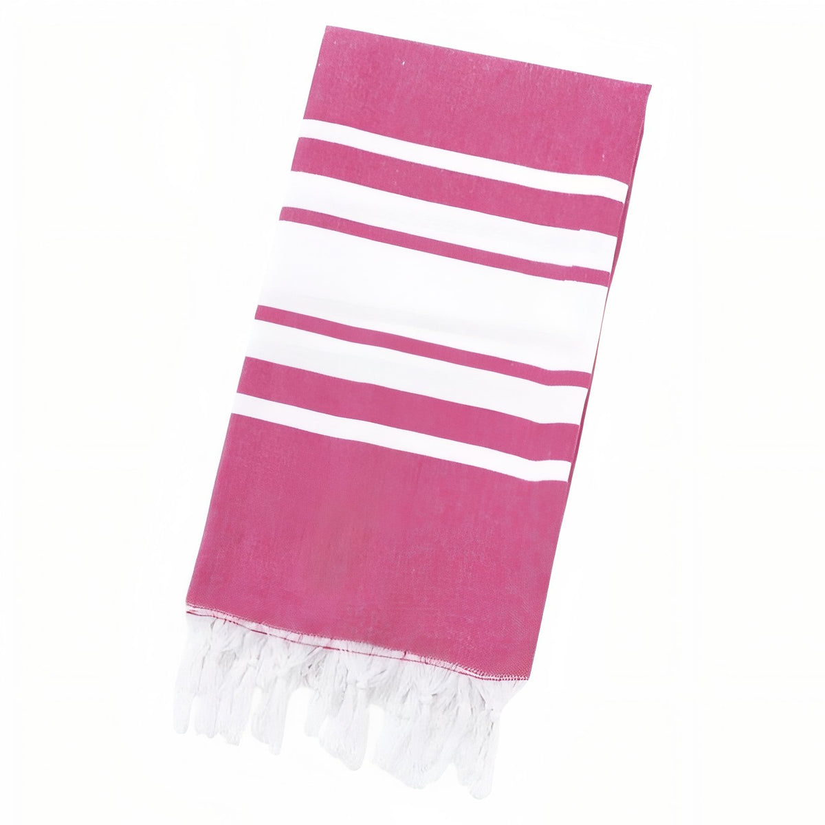 Fouta de Plage à Rayures Centrées et Franges - Fuchsia - 100*180cm