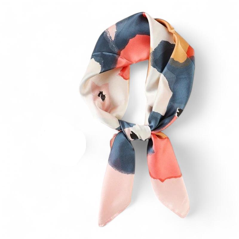 Petit Foulard Tour De Cou Femme Corail et Bleu Ciel 70*70cm