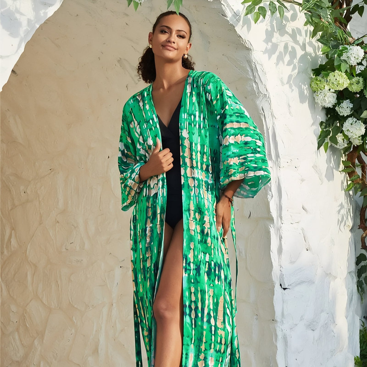 Kimono de Plage Tie and Dye Manches Longues - Vert - Unique