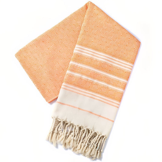 Fouta de Plage en Coton Coloré à Franges - Orange - 180*100cm