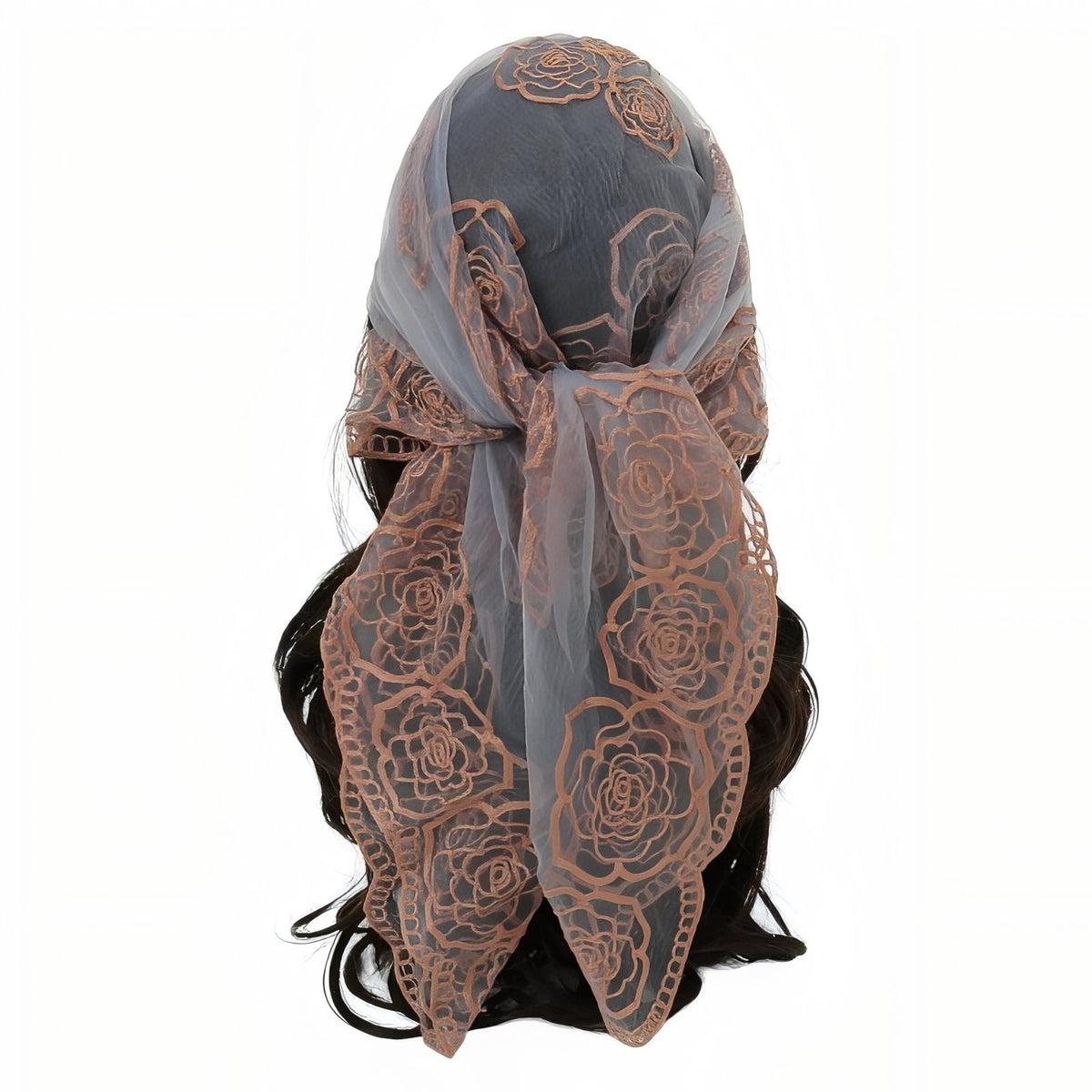 Foulard Cheveux Dentelle - Gris et Cuivre - 80*80cm