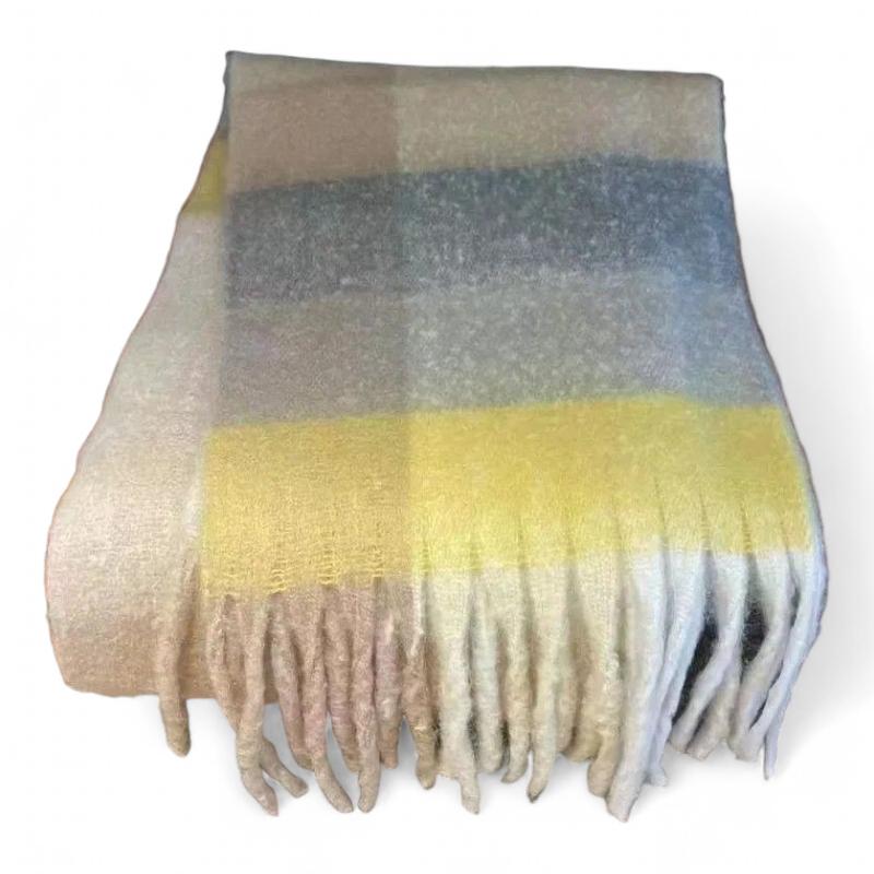 Grande Echarpe Femme Jaune et Gris 220*38cm