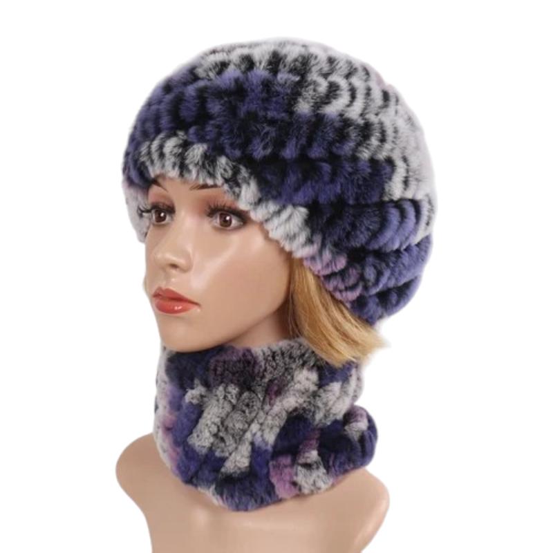 Parure Snood et Bonnet Femme Violet et Gris 