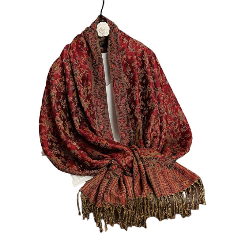 Foulard Indien Femme Bordeaux et Bronze 