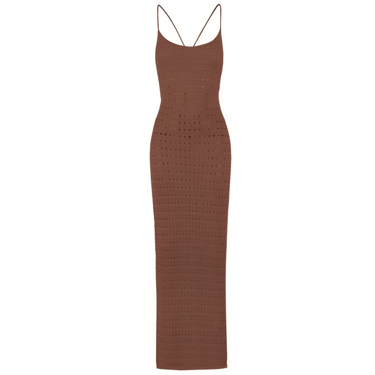 Robe Crochet Colorée à Dos Nu - Marron