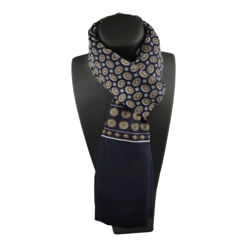 Foulard Cou pour Homme Bleu Marine et Doré 130X28cm